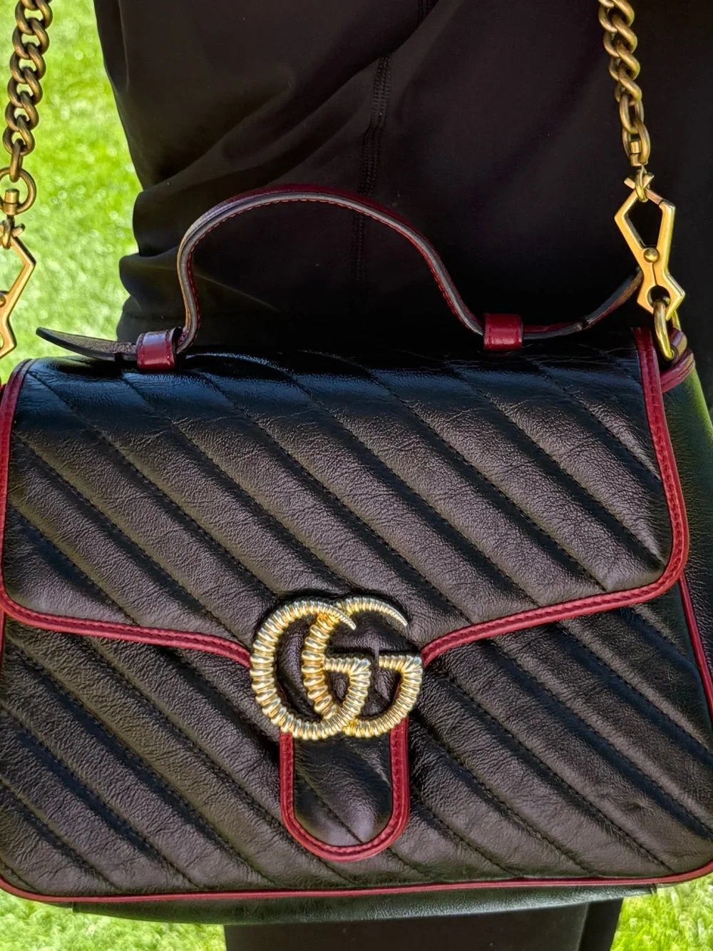 Used Gucci GG Marmont Red and Black Bag